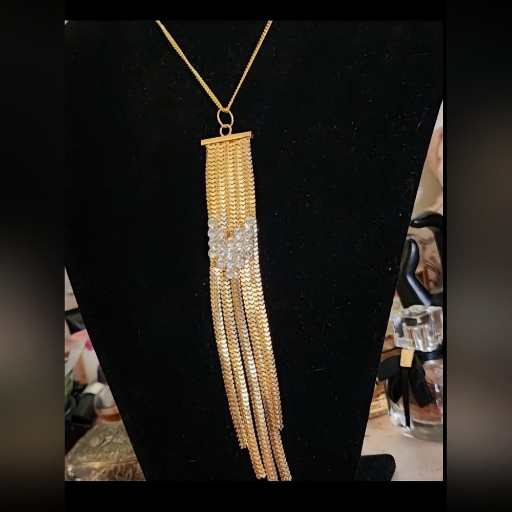 Gold Plated Long Dangle Necklace